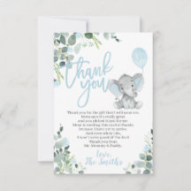 Elephant Baby shower Dank je kaarten voor een jong