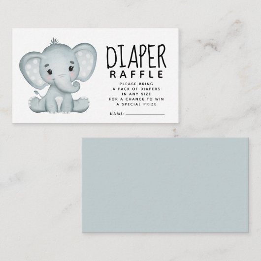 Elephant Baby shower Diaper Raffle Informatiekaartje (Voorkant / Achterkant)