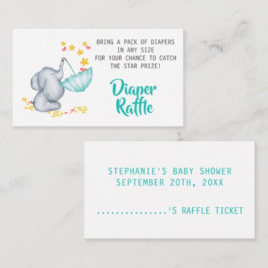 Elephant Baby shower Diaper Raffle Informatiekaartje (Voorkant / Achterkant)