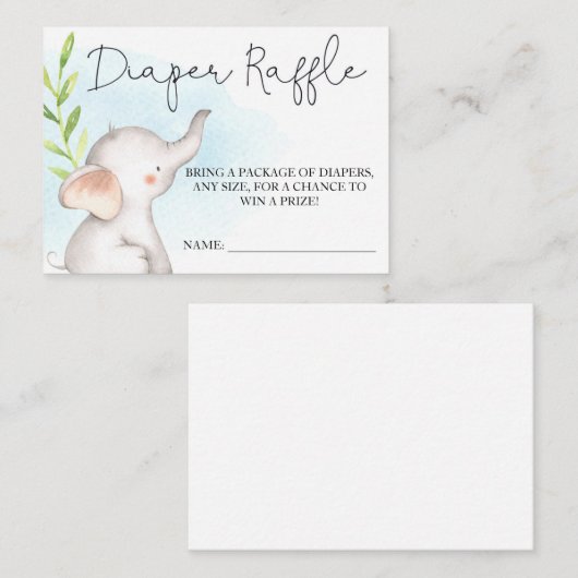 Elephant Baby shower Diaper Raffle Insert Informatiekaartje (Voorkant / Achterkant)