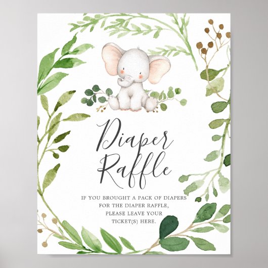 Elephant Baby shower Diaper Raffle Sign Poster (Voorkant)