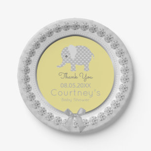 Elephant Baby shower Elegant Yellow Grey Dank u Papieren Bordje