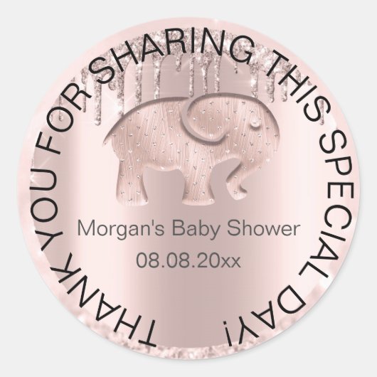 Elephant Baby shower Favor Bedankt Roze Ronde Sticker (Voorkant)