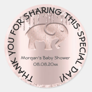 Elephant Baby shower Favor Dank u Roos Ronde Sticker