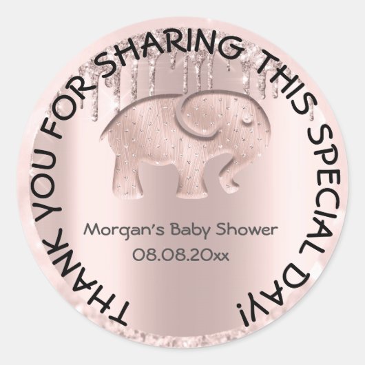 Elephant Baby shower Favor Dank u Roos Ronde Sticker (Voorkant)