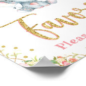 Elephant Baby shower Favors Sign Pink Roses Girly Poster (Hoek)