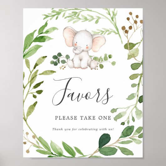 Elephant Baby shower Favors Sign Poster (Voorkant)
