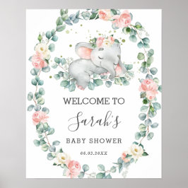 Elephant Baby shower Floral Greenery Welcome Poster