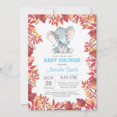 Elephant Baby shower Floral Herfst najaar uitnodig Kaart (Voorkant)