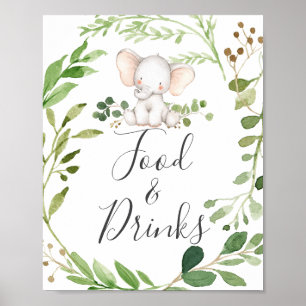 Elephant Baby shower Food and Drink Sign Poster