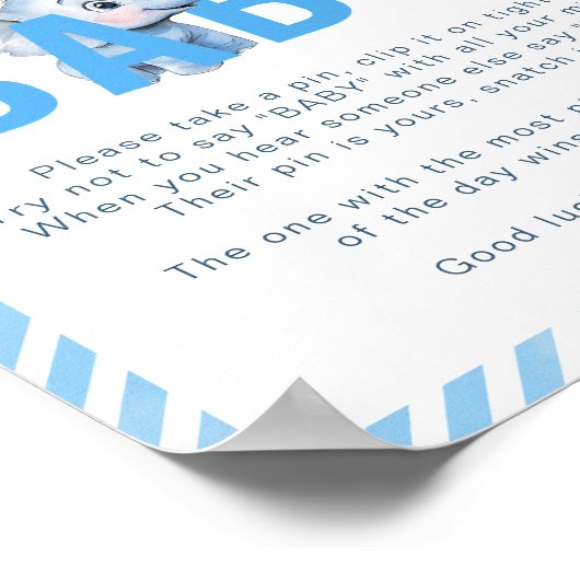 Elephant Baby shower Game Poster - "Zeg geen Baby (Hoek)