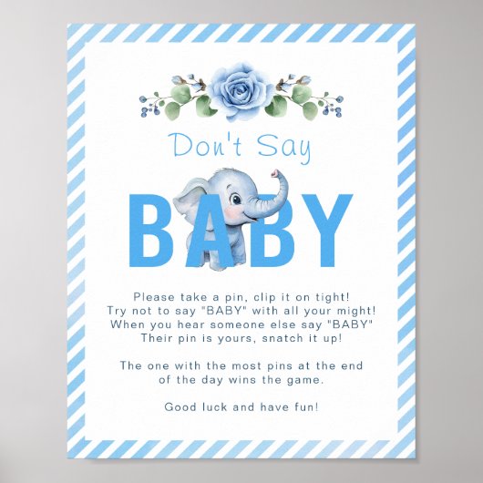 Elephant Baby shower Game Poster - "Zeg geen Baby (Voorkant)