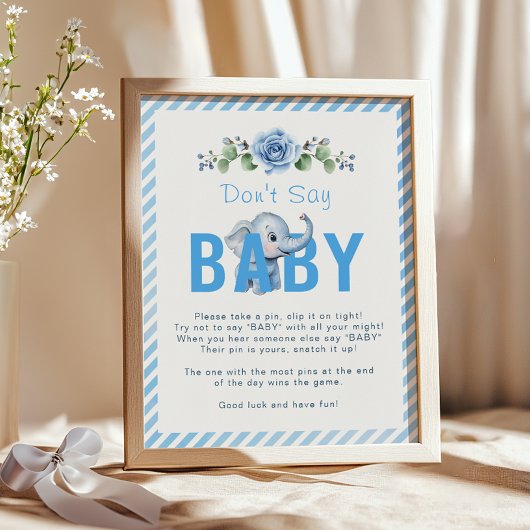 Elephant Baby shower Game Poster - "Zeg geen Baby