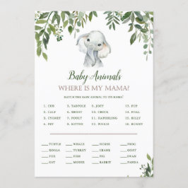Elephant Baby shower Game w antwoord 5x7 formaat Kaart