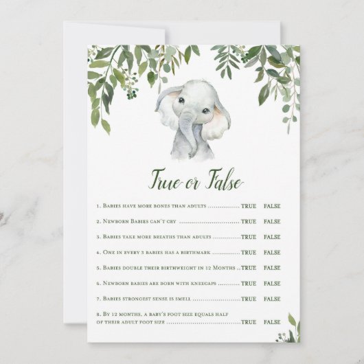 Elephant Baby shower Game w antwoord 5x7 formaat Kaart (Voorkant)