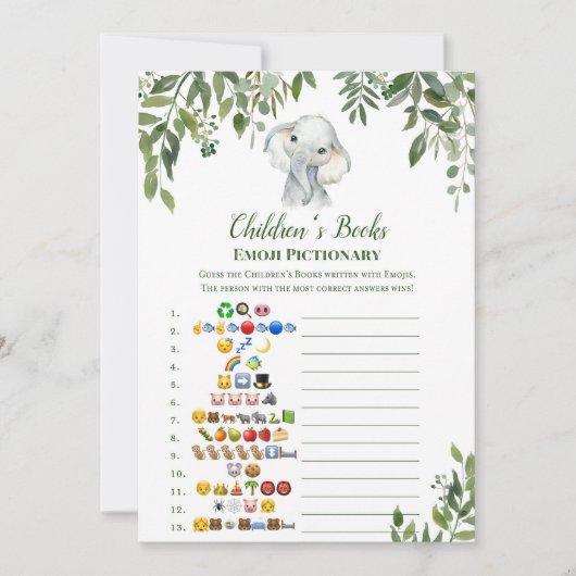 Elephant Baby shower Game w antwoord 5x7 formaat Kaart (Voorkant)