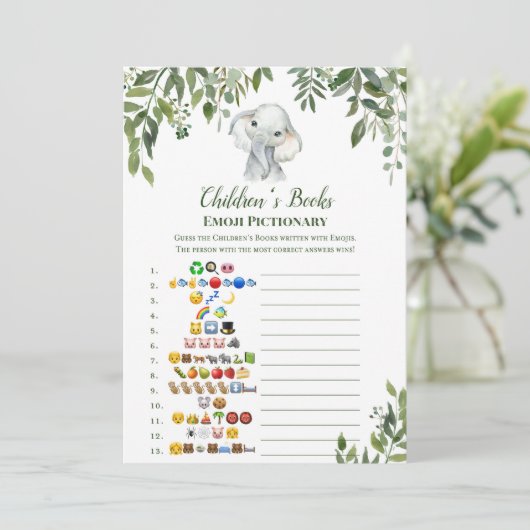 Elephant Baby shower Game w antwoord 5x7 formaat Kaart (Staand voorkant)