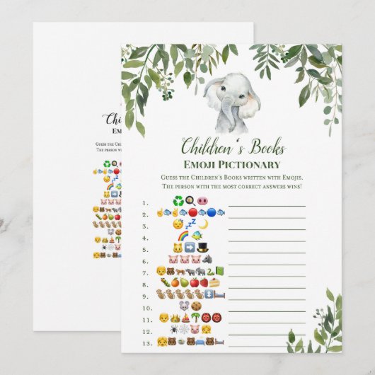 Elephant Baby shower Game w antwoord 5x7 formaat Kaart (Voorkant / Achterkant)