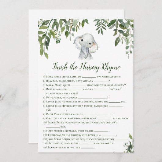 Elephant Baby shower Game w antwoord terug 5x7 for Kaart (Voorkant / Achterkant)