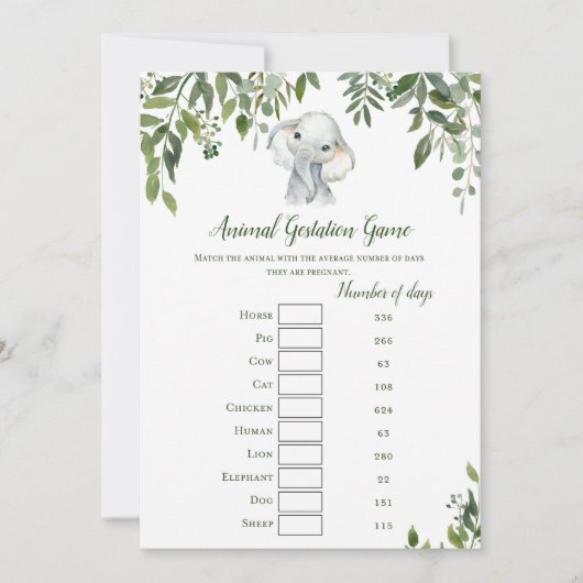 Elephant Baby shower Game w antwoord terug 5x7 for Kaart (Voorkant)