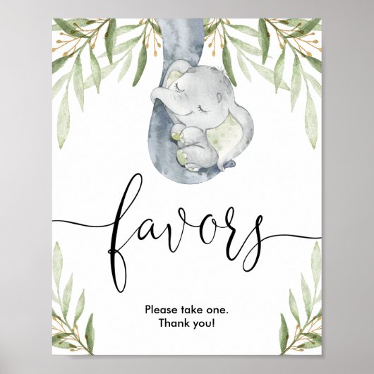 Elephant baby shower geeft de voorkeur aan teken g poster (Voorkant)