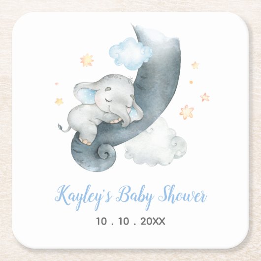 Elephant Baby shower gepersonaliseerd (Elephant Cl Kartonnen Onderzetters (Voorkant)