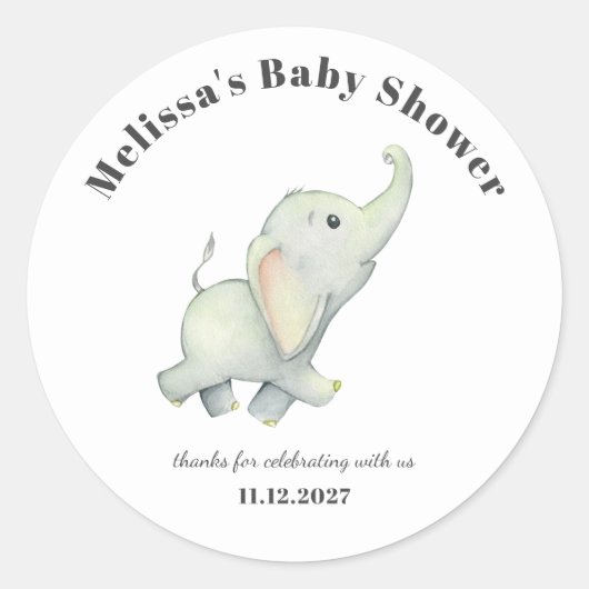 Elephant Baby shower Geslacht Neutraal Aangepast Ronde Sticker (Voorkant)