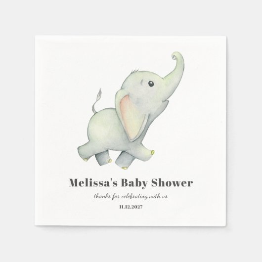 Elephant Baby shower Geslacht Neutraal Aangepast Servet (Voorkant)