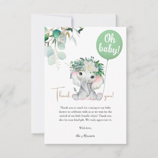Elephant Baby shower Geslacht Neutraal Bedankkaart (Voorkant)