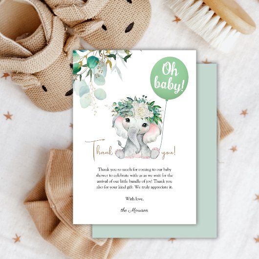 Elephant Baby shower Geslacht Neutraal Bedankkaart