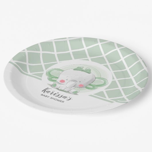 Elephant Baby shower Geslacht Neutraal Papieren Bordje (Gekanteld)