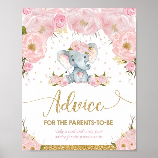 Elephant Baby shower Girl Advice for Parents Poster (Voorkant)