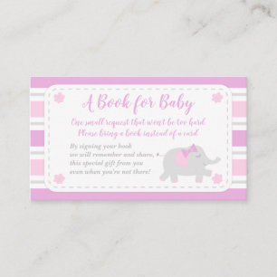 Elephant Baby shower Girl brengt boek mee   Roze Informatiekaartje