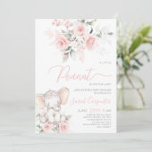 Elephant Baby shower Girl Invitation Kaart (Staand voorkant)