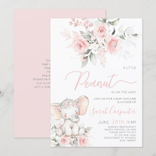 Elephant Baby shower Girl Invitation Kaart