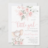Elephant Baby shower Girl Invitation Kaart (Voorkant)