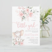 Elephant Baby shower Girl Invitation Kaart (Staand voorkant)