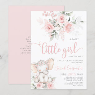 Elephant Baby shower Girl Invitation Kaart
