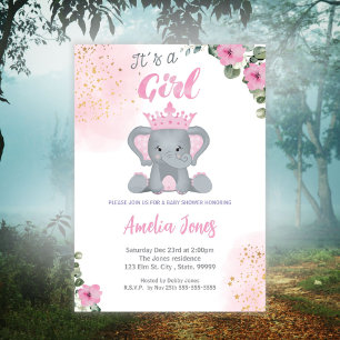 Elephant Baby shower Girl Kaart