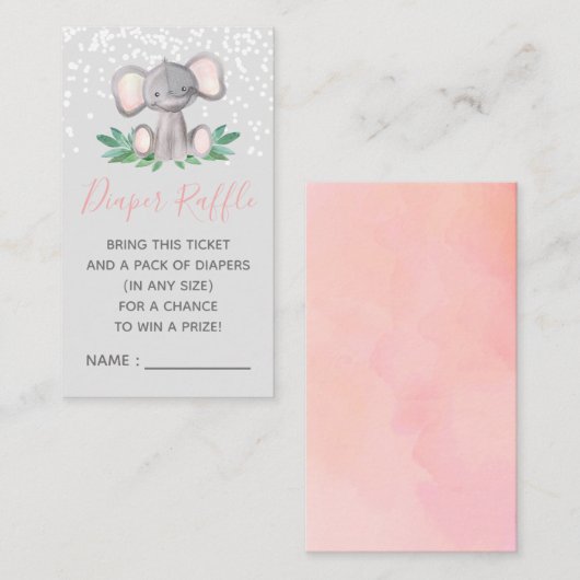 Elephant Baby shower Girl Luier Raffle Ticket Informatiekaartje (Voorkant / Achterkant)