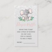 Elephant Baby shower Girl Luier Raffle Ticket Informatiekaartje (Voorkant)