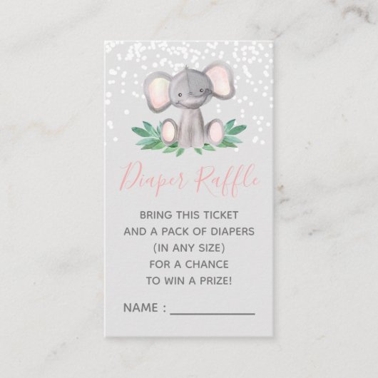 Elephant Baby shower Girl Luier Raffle Ticket Informatiekaartje (Voorkant)