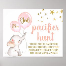 Elephant Baby shower Girl Pacifier Hunt-teken Poster