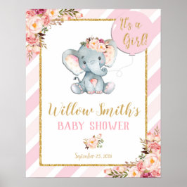Elephant Baby shower Girl Pink Welcome Poster Sign
