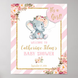 Elephant Baby shower Girl Pink Welcome Poster Sign