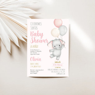 Elephant Baby shower Girl Spaanse uitnodiging
