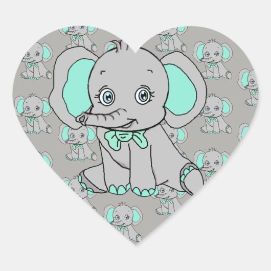 Elephant Baby shower grijs en Blauwgroen Hart Sticker (Voorkant)