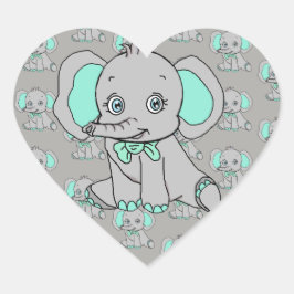 Elephant Baby shower grijs en Blauwgroen Hart Sticker