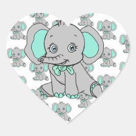 Elephant Baby shower grijs en Blauwgroen Hart Sticker