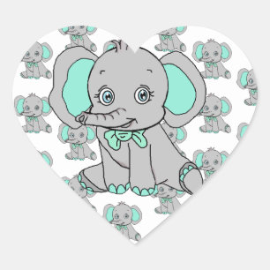 Elephant Baby shower grijs en Blauwgroen Hart Sticker